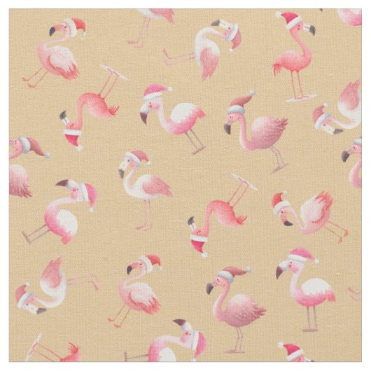 Tissu Flamants de Noël jetés sur orange clair (Fermer)