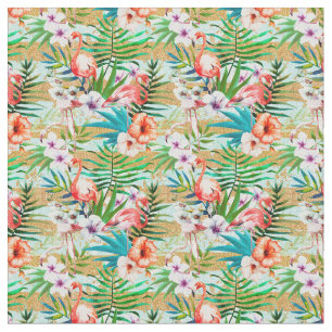 Tissu Flamants roses roses tropicaux