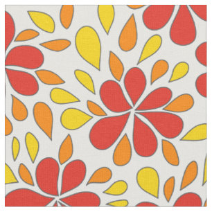 Tissu Fleur abstraite rouge orange jaune des années 1970