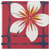 Tissu Fleur blanche rouge et bleu plaid (Échantillon)