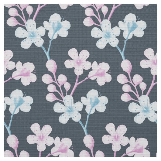 Tissu Fleur d'aubépine rose et bleue (Échantillon)