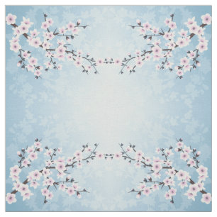 Tissu Fleur de cerise florale Bleu rose rose pâle
