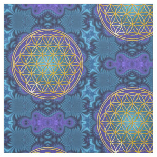 Tissu Fleur de la vie - or - fractale 1