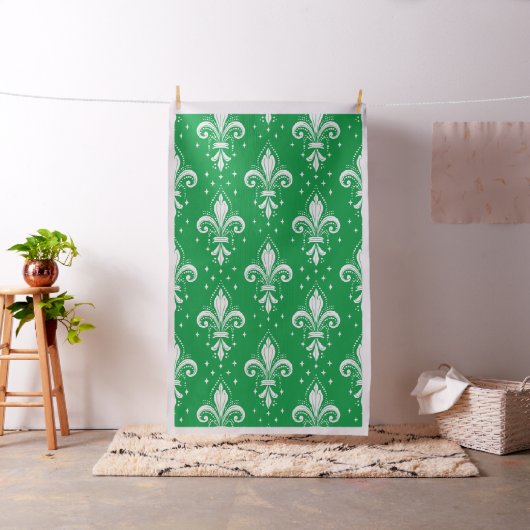Tissu Fleur de lis blanc motif transparent sur vert (In Situ)