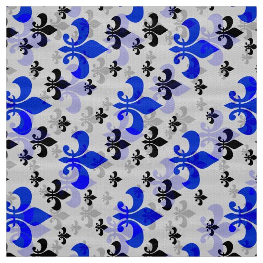Tissu Fleur de lis bleu sur blanc (Échantillon)