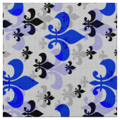 Tissu Fleur de lis bleu sur blanc (Fermer)