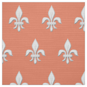 Tissu Fleur de Lis en blanc sur Coral clair rose / Pêch