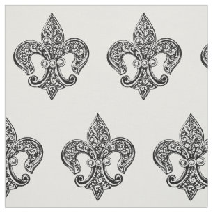 Tissu Fleur de lis en dentelle noir et blanc vintage