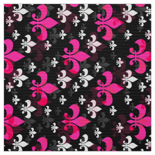 Tissu Fleur de lis noir rose