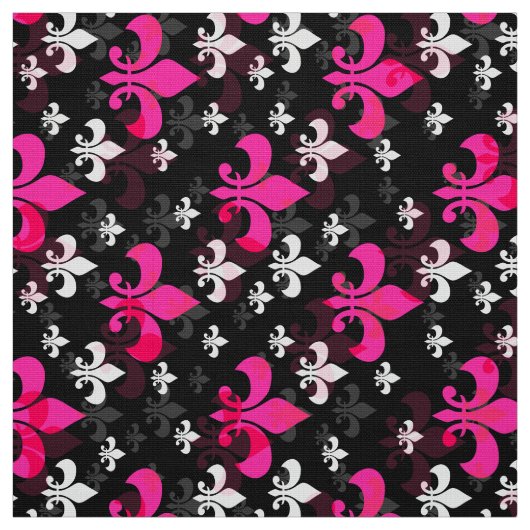 Tissu Fleur de lis noir rose (Échantillon)
