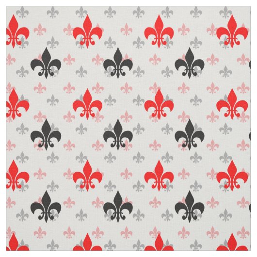 Tissu Fleur De Lis Noir Rouge (Échantillon)