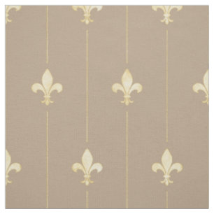 Tissu Fleur-de-Lis or avec lignes Brown (à moyenne échel