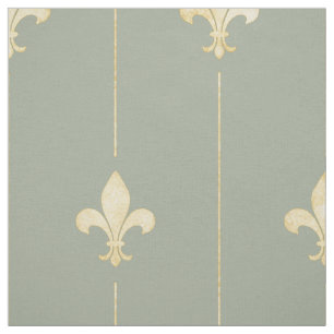 Tissu Fleur-de-Lis Or avec Sage Lignes (grande échelle)