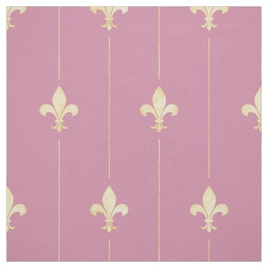 Tissu Fleur-de-Lis or rose (moyenne échelle) (Échantillon)