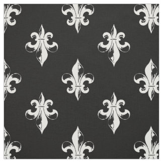 Tissu Fleur De Lis Pattern noir et blanc