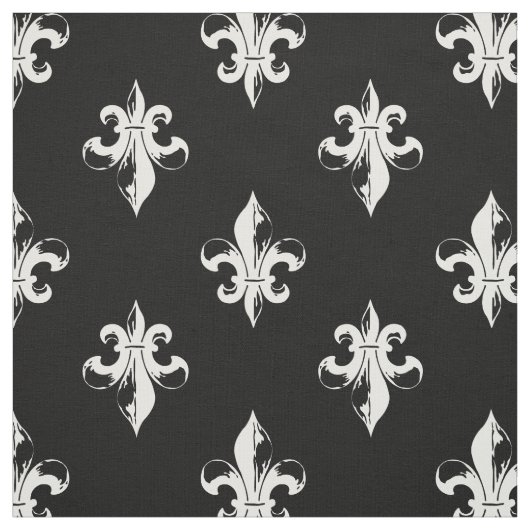 Tissu Fleur De Lis Pattern noir et blanc (Échantillon)