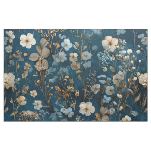 Tissu Fleur de style vintage élégant bleu marine rustiqu