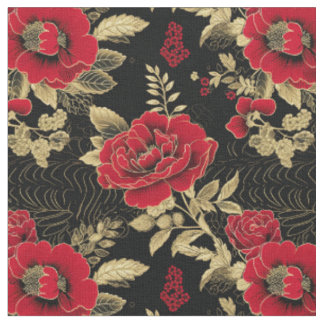 Tissu Fleur de travail Rouge Doré