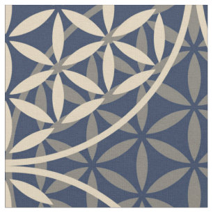 Tissu Fleur de vie - motif de timbre - sable bleu