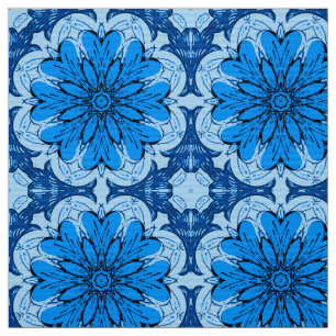Tissu Fleur géométrique Motif en Cerulean & Bleu clair