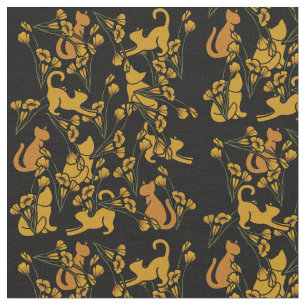 Tissu Fleur Jardin Chats Orange Tabby Chat