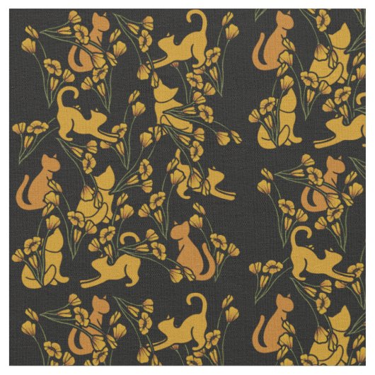 Tissu Fleur Jardin Chats Orange Tabby Chat (Fermer)