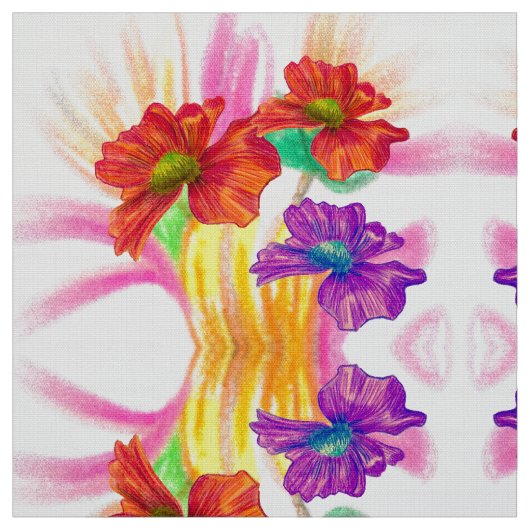 Tissu Fleur Orange Violet (Échantillon)