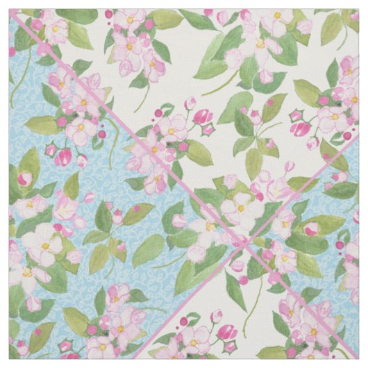 Tissu Fleur rose sur le papier à écaille bleu et blanc (Échantillon)