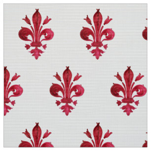 Tissu FLEUR ROUGE DE LIS DANS MOtif Floral BLANC