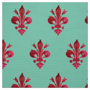 Tissu FLEUR ROUGE DE LIS DANS MOtif Floral VERT