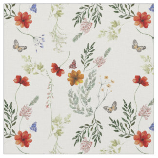 Tissu Fleur sauvage aquarelle boho vintage motif floral