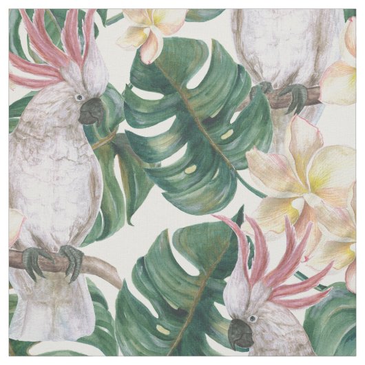 Tissu Fleur tropicale vintage de cacatoès (Échantillon)