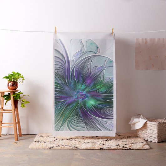 Tissu Fleur vert violet Art Abstrait moderne Fractal (In Situ)