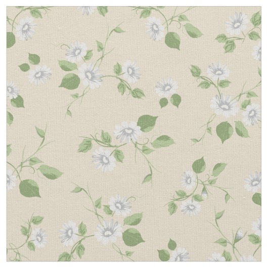 Tissu Fleur vintage Marguerites blanches Français Crème (Fermer)
