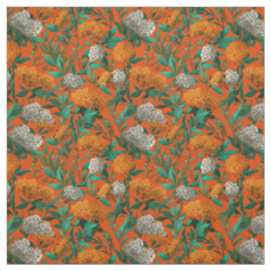 Tissu Fleurie vintage gras orange botanique
