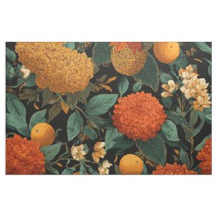Tissu Fleurie vintage gras orange botanique