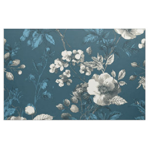 Tissu Fleuris Élégants Vintage Botanique Bleu Marine Rus