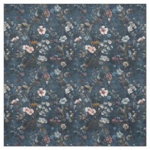 Tissu Fleuris Élégants Vintage Botanique Bleu Marine Rus