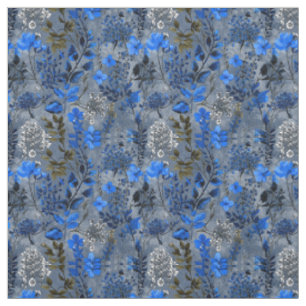 Tissu Fleuris Floraux Vintage Bleu Nuit Rustique Gras