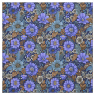 Tissu Fleuris Floraux Vintage Bleu Nuit Rustique Gras