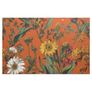 Tissu Fleuris vintage fleuris orange vert rustique