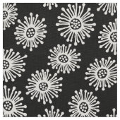 Tissu Fleurs à main - Blanc sur Noir (Détail)