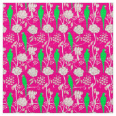 TISSU FLEURS BLANCHES ET PARROTS VERTS SUR ROSE (Fermer)