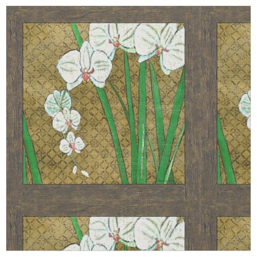Tissu Fleurs blanches et tiges vertes à la frontière (Fermer)
