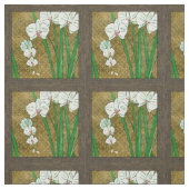 Tissu Fleurs blanches et tiges vertes à la frontière (Échantillon)