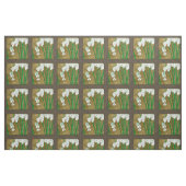 Tissu Fleurs blanches et tiges vertes à la frontière (Fat Quarter)