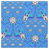 Tissu fleurs blanches géométriques à 6 points sur bleu (Fermer)