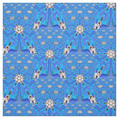 Tissu fleurs blanches géométriques à 6 points sur bleu (Échantillon)