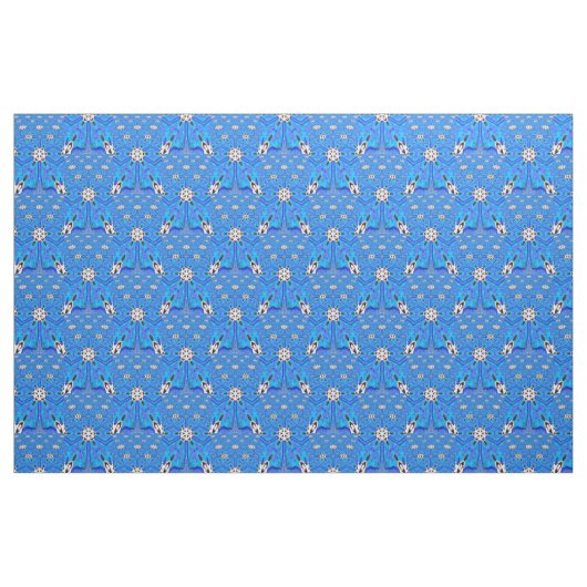 Tissu fleurs blanches géométriques à 6 points sur bleu (Fat Quarter)