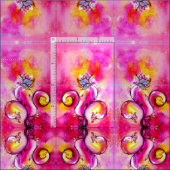 Tissu FLEURS BLANCHES rose fuchsia jaune (Carreau)